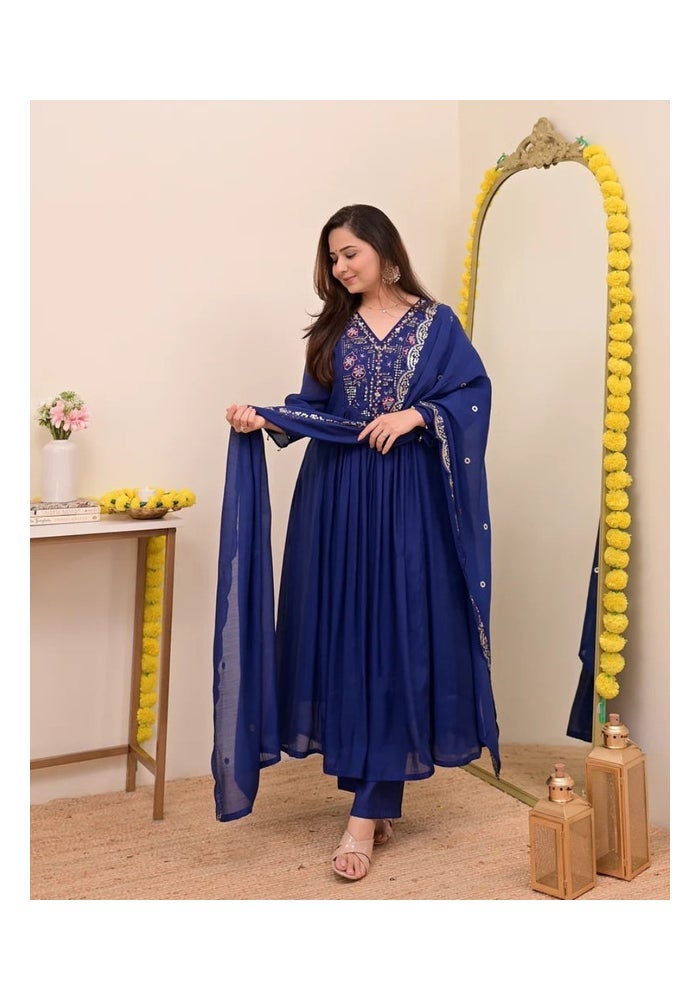 Malishka Export Blue Anarkali Kurta Pant Set for Women - Image 4